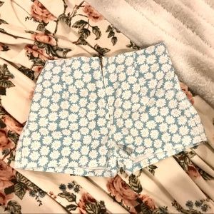 blue and white floral shorts